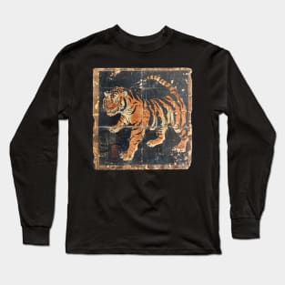 TIGER VINTAGE WOODBLOCK PRINT Long Sleeve T-Shirt